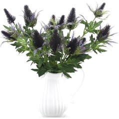 HASWITDA Dirbtinis Eryngium Thistle gėlės, 4 stiebai dirbtinis jūros palmės medis šilko ilgas stiebas dirbtinė flora vidaus lauko namų dekoro puokštė vainikus Centerpiece