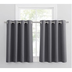 PONY DANCE tinklinės užuolaidos, nepermatomos trumpos užuolaidos, virtuvės užuolaidos su akutėmis, 2 vnt., V 90 x Š 132 cm Pilkos užuolaidos, nepermatomos, trumpos