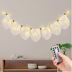 Kssvzz Boho dekoratyvinis Macrame sienos kabo, Macrame girlianda su 3M LED Fairy Lights, gobelenas, Boho Chic gobelenas, rankų darbo Fringe girlianda sienų apdaila balkonas, miegamasis, gyvenamasis kambarys