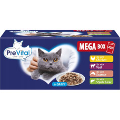 Prevital paketėliai katėms, mišrių skonių dėžutė 40x100g