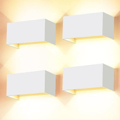 Cwycfw Pack of 4 LED Wall Light Indoor/Outdoor 24 W Wall Lights White Up and Down Adjustable Light Beam Outdoor Lamps LED Warm White 3000 K IP65 Waterproof