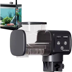 Akvariumo šėryklėlė, išmanusis automatinis dozatorius, įkraunama šėrimo sistema, tikslus programuojamas laikmatis, juoda, su skaidriu būgnu, puikiai tinka naudoti tvenkinyje per atostogas arba kasdieniam vėžlių maitinimui