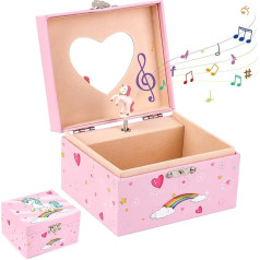 RISVOWO Vaikų muzikinė papuošalų dėžutė, vaikų žaidimų dėžutė su besisukančiu vienaragiu, muzikinė dėžutė mergaitėms, gimtadienio dovana mergaitėms 3 4 5 6 6 7 8 9 metai