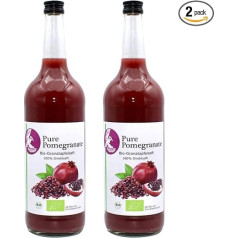 Ekologiškos granatų sultys, 100 % tiesioginės sultys, natūraliai drumstos, šalto spaudimo, nefiltruotos (2 x 1000 ml)