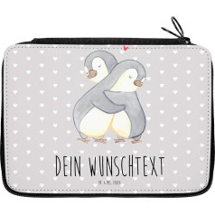Ponas ir ponia Panda Asmeninis pieštukinis dėklas Penguins Cuddle - asmeninės dovanos, vaikas, vyras, vestuvių diena, sužadėtuvės, santuoka, pilka asmeninė, piešta ranka