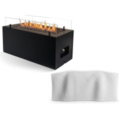 Planika Rio Gas Feuerstelle Set, mit Cover, Abdeckung, Schwarz, Außenkamin, Outdoor, rechteckig, mit Glaskieselsteinen - Wetterfest, Terrassenheizung, für Garten & Patio, 69 cm breit, modern