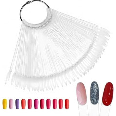 Transparente Nagelmuster-Sticks mit Ring, fächerförmige Nagellack-Übungstipps, Nagelproben-Sticks, Nagelübung, Farbdisplay, Poliertafel, 50 Stück