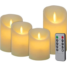 CPROSP 4 LED advento žvakių rinkinys su nuotolinio valdymo pulteliu, pagamintos iš tikro vaško, nedegios dramblio kaulo spalvos žvakės su laikmačiu, 7,5 x 9/10,5/12,5/15,5 cm, dekoracijos vestuvėms, vakarėliams, adventui (2 x AA, be baterijų)