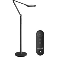 HONEYWELL LED grindų lempa - F01BK Sunturalux™ Eye-Friendly Dimmable Floor Lamp su nuotolinio valdymo pulteliu, 5 spalvų ir 5 ryškumo lygių reguliuojamas šviestuvas namams, biurui, svetainei, miegamajam