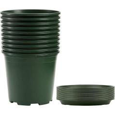 Pflanztöpfe für Pflanzen, 3,5 l, dicker, langlebiger Kunststoff, mit Ablauflöchern und Tabletts für Gartenpflanzen, Setzlinge, Blumen und Gemüse, Grün, 10 Stück