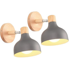 2 sieninių šviestuvų pakuotė Retro E27 sieninis šviestuvas Modernus medinis metalinis skandinaviško stiliaus gaubtas 