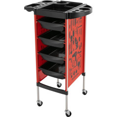 HOARLICN Rollwagen mit Schubladen, Rollwagen mit Schubladen Kosmetikwagen Friseurregal mit Rädern 84 X 15 X 35cm 15kg mit Universal-Räder Rostfreier Stahl für Friseurläden (4 Schubladen, Rot)