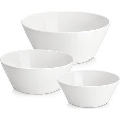 MALACASA REG serijos serviravimo dubuo, salotų dubuo, kruopų dubuo, didelis, plataus skersmens sriubos dubuo, porcelianinis dubenų rinkinys, baltos spalvos dubuo, 3 vnt.