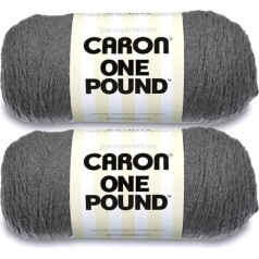 Caron One Pound Med Gray Mix Yarn - 2 pakuotės po 454 g - Akrilas - 4 vidutinio sunkumo (Worsted Yarn) - 800 metrų - Mezgimas/mezgimas