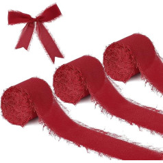 KINBOM 3 ritinėliai šifono juosta, 3,8 cm x 5 m rankų darbo kutai šifono šilko juostelė, skirta nuotraukų modeliavimui, fono apdailai (vyno raudona), puošmena Kalėdų atmosferai