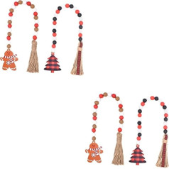 IMIKEYA Pack of 4 Kalėdų mediniai karoliukai pakabukai Mediniai karoliukai pakabukas sienos kabinti Mediniai karoliukai girlianda virvės karoliukai pakabukas Kalėdų šalis pakabinama dekoracija Kalėdų šalis