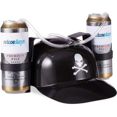Relaxdays 4 x piratų geriamasis šalmas su vamzdeliu 2 skardinėms alaus, karnavalo linksmybės, kaukolės alaus šalmas, juodas