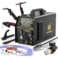HZXVOGEN MIG suvirinimo aparatas 200A, be dujų MIG / be dujų MIG / aukšto dažnio TIG / taškinis suvirinimo aparatas / plazminis pjaustytuvas, Combo 6 in 1, 220V IGBT daugiaprocesinis suvirinimo aparatas aliuminiui, 40A Max.