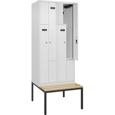 kaiserkraft | Z-Spind Evolo Plus Sitzbank | 2 Abteile | weiß | B 800 mm | Zylinderschloss | mit untergebauter Sitzbank | Buche