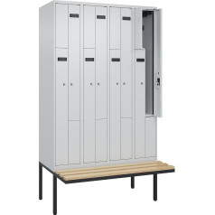 kaiserkraft | Z-Spind Evolo Plus Sitzbank | 4 Abteile | lichtgrau/lichtgrau | B 1200 mm | Zylinderschloss | mit auskragender Sitzbank | Buche