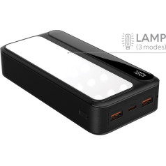 Powerbank p20 lcdpd lempa 20 000 mAh, integruota LED lempa su žibintuvėlio funkcija