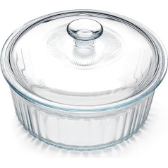 NUTRIUPS 2,4 l apvalus stiklinis indas su dangčiu, didelis, (22 x 22 x 14,5 cm), borosilikatinis stiklas, indas su dangčiu, saugus orkaitėje
