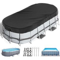 LXKCKKJ Stačiakampio formos baseino dangtis 300 x 200 cm Stačiakampio formos baseino dangtis antžeminiam baseinui ir priedų rinkinys, atsparus šalčiui, UV spinduliams, atsparus dulkėms, 380 x 290 cm baseino dangtis