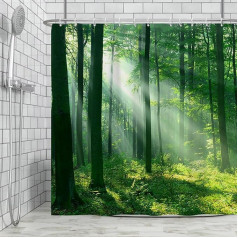 Ttincceer Green Forest Dušo užuolaida 180 x 180 cm Rain Forest Sunshine Forest Land at Sunrise Morning Bathroom Curtain Nature Landscape Mould Proof Resistant Shower Curtain Set