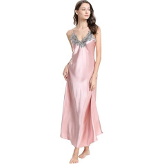 Aivtalk Satin Nightdress for Women Silky Sleepwear Long Robe Camisole Slant V Neck Ladies Robe Spaghetti Strap Bride 5 Colors Rose XL, rose, XL