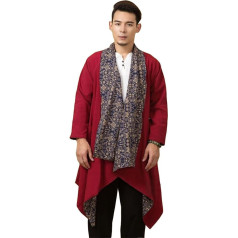 Atsitiktinis ilgomis rankovėmis medvilnės lino mišinys Kimono Robe vidutinio ilgio Unisex gėlių spausdinti