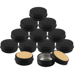 BasicPacking 100 vnt. 15 ml matinės juodos spalvos tuščių apvalių aliuminio skardinių su užsukamu dangteliu Aliuminio skardinės kremo indelio žvakių skardinės kosmetikos indelių skardinės Aliuminio skardinės su 100 vnt. 35 mm lipdukų