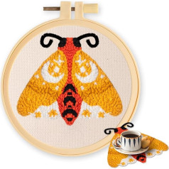 BOpusail Cute Moth DIY Punch adatos rinkiniai pradedantiesiems, mielas animacinių filmų gyvūnų modelio siuvinėjimas su lankeliais Punch adatos starteris amatų rinkinys lengvai suaugusiems vaikams festivalio dovana