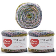 Red Heart Roll with It Melange Yarn, 100% akrilas, 4 (vidutinio sunkumo) - 356 jardai (356 m), mezgimas/mezgimas, Green Room, Hollywood (3 vnt.)
