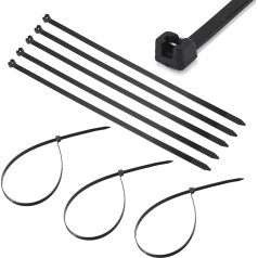 TERF® Kabelbinder mit Metallzähnen, 100 mm x 2,5 mm, Premium-Nylon, sichererer selbstschließender Mechanismus, Kunststoffbinder für Zuhause, Büro, Garten, Werkstatt, Lager, Heimwerker, Schwarz, 100