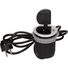 Baldų lizdas ?6cm, įleidžiamas į stalviršį su dangteliu, USB įkroviklis ir 1,8 m ilgio laidas, 1x2P+Z, 1xUSB, 