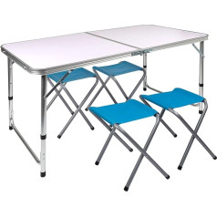 AKTIVE Nešiojamasis sulankstomas stovyklavimo stalas 4 žmonėms, reguliuojamo aukščio, 4 taburetės, sulankstomas sodo stalas, sulankstomas stalas su kėdėmis, sulankstomų stalų ir kėdžių rinkinys (52893)