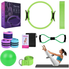 HDSDVNON Pilates profesionalus rinkinys moterims - kelių pakopų pasipriešinimo juostos, 25 cm stabilumo kamuolys ir treniruočių žiedas, nešiojamas namų sporto salės priedas