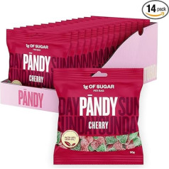 PANDY Saldumynai be cukraus - Vaisių gumytės be cukraus - rūgščios vyšnios - saldžiarūgščio skonio vyšnių vaisių gumytės, tik 1 g cukraus ir 85 kalorijos, 14 × 50 g