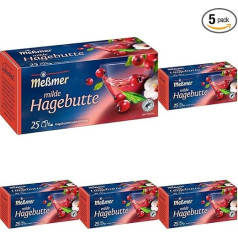 Meßmer Mild Rosehip | 25 arbatos maišeliai | Vegan | Be glitimo | Be glitimo | Be laktozės (pakuotė po 5 vnt.)