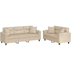 Hetftjn Sofos komplektas Maža sofa lova Kempingo sofa - 2 dalių sofos komplektas su pagalvėle Kreminis mikropluošto audinys biurui, paauglių kambariui, miegamajam, svetainės kambariui