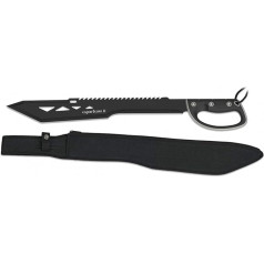 KS-11 Didelė mačetė aštri, tikra, su Tanto profilio ašmenimis ir pjūklo nugarėle - tvirta rankena su rankos apsauga - bendras ilgis 65 cm - išgyvenimo mačetė su nailoniniu dėklu Lauko peilis