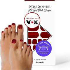 Original Miss Sophie UV geliniai pedikiūro įvyniojimai bordo spalvos I Nagų folijos UV pedikiūrui I 27 UV gelinių pedikiūro įvyniojimų pakuotė I Nagų lipdukai nagams I Pedikiūro nagų folijos