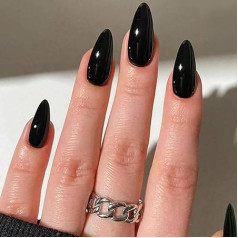 24 schwarze Nägel zum Aufdrücken, Mandel - lange künstliche Nägel mit Glanz, starker Haftung und sicherer Passform, sofortige DIY-Maniküre, wiederverwendbares Nagelset für Frauen