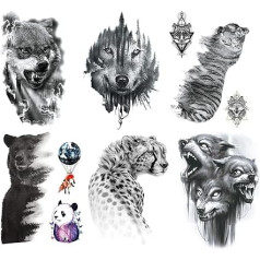 Kotbs 6 lapai dideli laikinosios tatuiruotės juodi stiprus vilkas tigras tatuiruotės lipdukai vyrams moterys berniukai vandeniui atsparus kūno meno makiažas netikras tatuiruotės