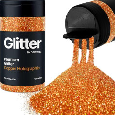 Hemway Copper Holographic Glitter Ultrafine 130 g / 4.6 oz Powder Metallic Resin Craft Glitter Flake Sequins for Epoxy Cups, Hair Face Body Eye Nail Art Festival