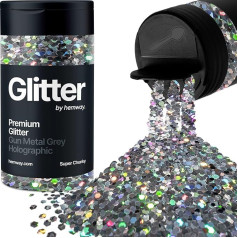 Hemway Gun Metal Grey Holographic Glitter Super Chunky 115 g / 4,1 oz Milteliai Metallic Resin Craft Glitter Flake Sequins for Epoxy Tumblers, Hair Face Body Eye Nail Art Festival DIY Party Decorations