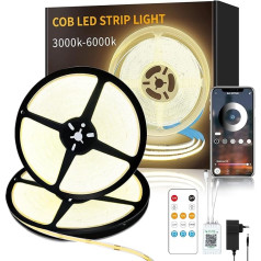 Yeewhale COB LED juosta, šiltai balta, 30 m, 24 V LED juosta, reguliuojamas apšvietimas, 3000 K, LED šviesos juosta, lipni, 