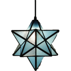 12-Zoll-led-sternstil-kronleuchter ， Buntglas Schatten Deckenleuchte Anhänger Mit Breitem Zentimeter Für Schlafzimmer/Wohnzimmer/café/bar 110v-240v Bleu-Clair