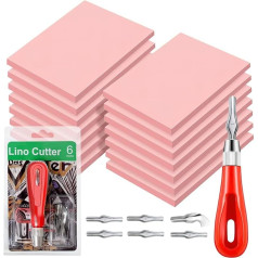 Gumos raižymo blokai, guminio antspaudo blokai, masinė pakuotė su apipavidalinimo įrankiais, minkštas linoraižinio blokas, amatas, skirtas spausdinimo darbams, DIY projektams, spausdinimo darbams, rožinė spalva, 12 vienetų