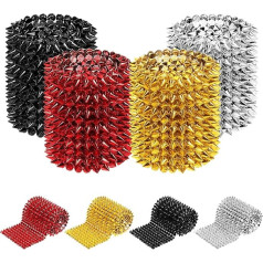 Glarks 2 jardai siūti dygsnio ant Spike Stud kulka kūgio plokščios atgal kniedės Punk Rock apdaila karoliukai Plastikinės apdailos tinklelio karoliukai DIY odininkystė, drabužiai, pasirodymas, vakarėlių dekoracijos (auksas)